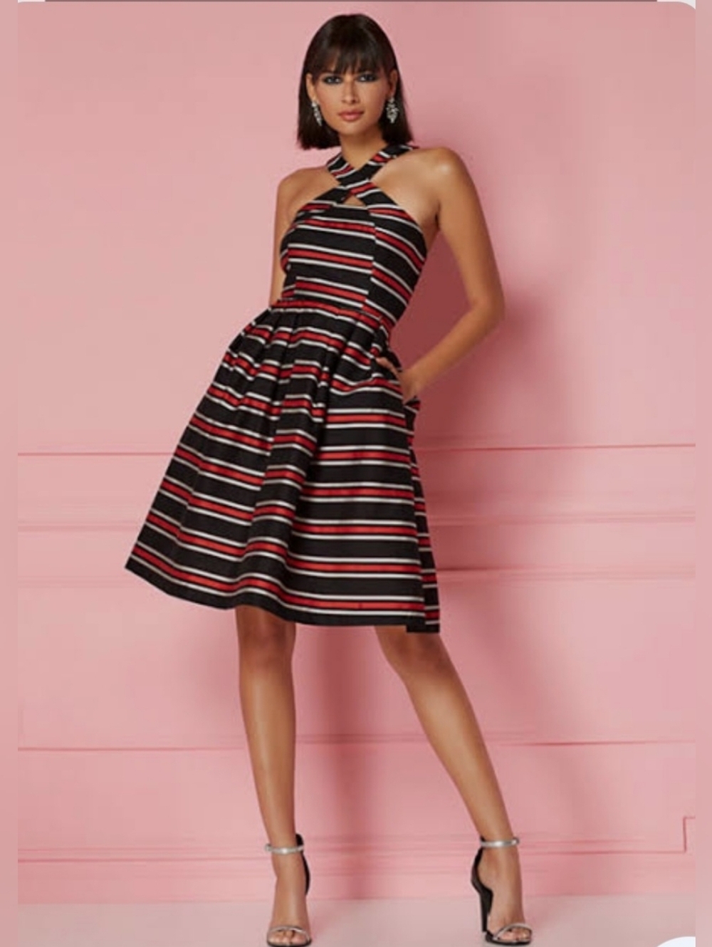 NWT Eva Mendes for New York & Co Striped Fit-and-Flare Sleeveless Dress Size 16